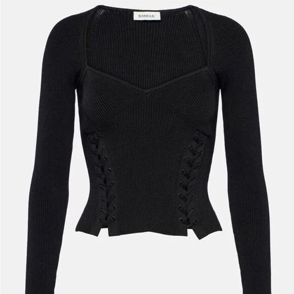 NWT Jonathan Simkhai Women's Daphane Lace Up Top Black - Sweater Large $ 378.00 - Picture 3 of 7